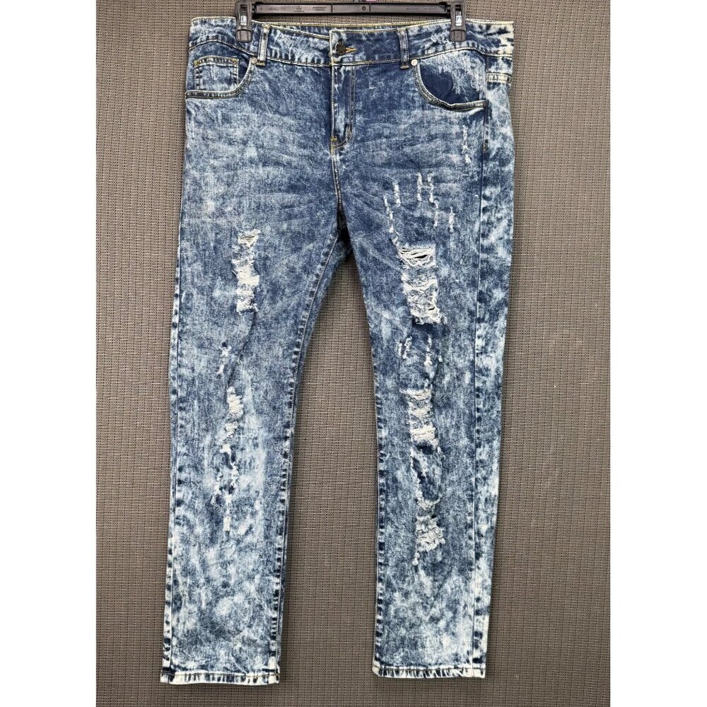 VIP Jeans Womens Size 15/16 Blue Acid Wash Distressed Tapered Mid-Rise Jeans